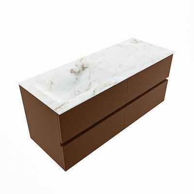 MONDIAZ VICA-DLUX 120cm badmeubel onderkast Rust 4 lades. Inbouw wastafel CLOUD links 1 kraangat, kleur Frappe, en spiegel model SPOT