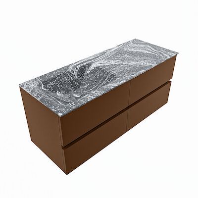 MONDIAZ VICA-DLUX 120cm badmeubel onderkast Rust 4 lades. Inbouw wastafel CLOUD links 1 kraangat, kleur Lava, en spiegel model SPOT