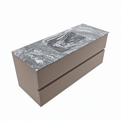 MONDIAZ VICA-DLUX 120cm badmeubel onderkast Smoke 2 lades. Inbouw wastafel CLOUD midden 1 kraangat, kleur Lava, en spiegel model SPOT