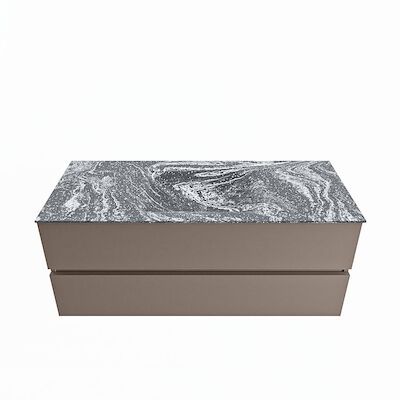 MONDIAZ VICA-DLUX 120cm badmeubel onderkast Smoke 2 lades. Inbouw wastafel CLOUD midden zonder kraangat, kleur Lava.