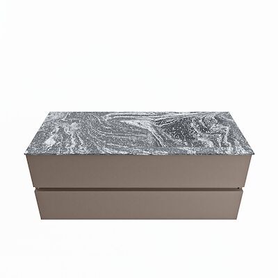 MONDIAZ VICA-DLUX 120cm badmeubel onderkast Smoke 2 lades. Inbouw wastafel CLOUD rechts zonder kraangat, kleur Lava.