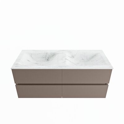 MONDIAZ VICA-DLUX 120cm badmeubel onderkast Smoke 4 lades. Inbouw wastafel CLOUD dubbel 2 kraangaten, kleur Opalo.