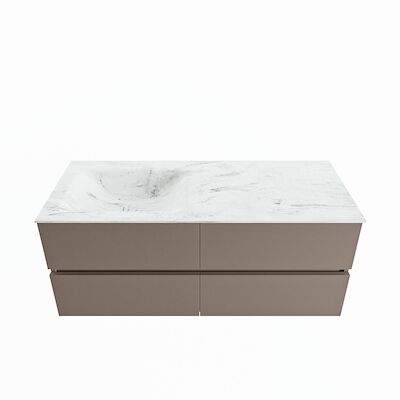 MONDIAZ VICA-DLUX 120cm badmeubel onderkast Smoke 4 lades. Inbouw wastafel CLOUD links 1 kraangat, kleur Opalo.