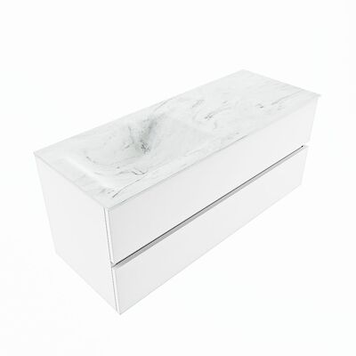 MONDIAZ VICA-DLUX 120cm badmeubel onderkast Talc 2 lades. Inbouw wastafel CLOUD links 1 kraangat, kleur Opalo, en spiegel model SPOT