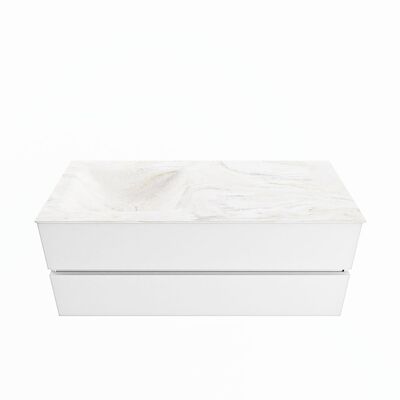 MONDIAZ VICA-DLUX 120cm badmeubel onderkast Talc 2 lades. Inbouw wastafel CLOUD links 1 kraangat, kleur Ostra.