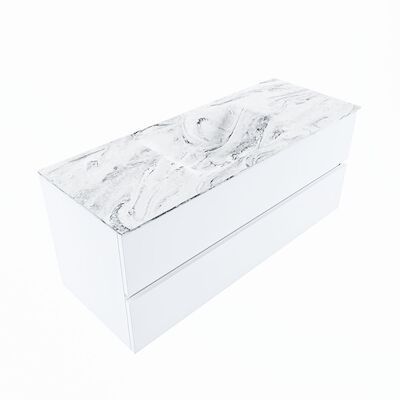 MONDIAZ VICA-DLUX 120cm badmeubel onderkast Talc 2 lades. Inbouw wastafel CLOUD midden 1 kraangat, kleur Glace, en spiegel model SPOT