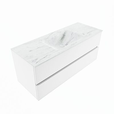 MONDIAZ VICA-DLUX 120cm badmeubel onderkast Talc 2 lades. Inbouw wastafel CLOUD midden 1 kraangat, kleur Opalo, en spiegel model SPOT