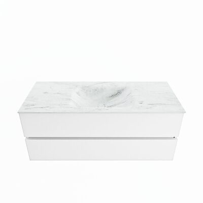MONDIAZ VICA-DLUX 120cm badmeubel onderkast Talc 2 lades. Inbouw wastafel CLOUD midden 1 kraangat, kleur Opalo.