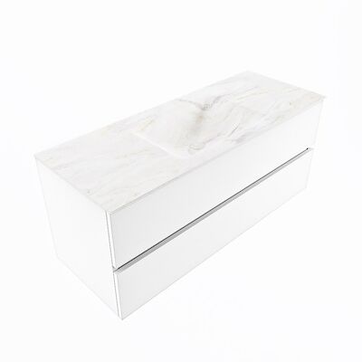 MONDIAZ VICA-DLUX 120cm badmeubel onderkast Talc 2 lades. Inbouw wastafel CLOUD midden 1 kraangat, kleur Ostra, en spiegel model SPOT