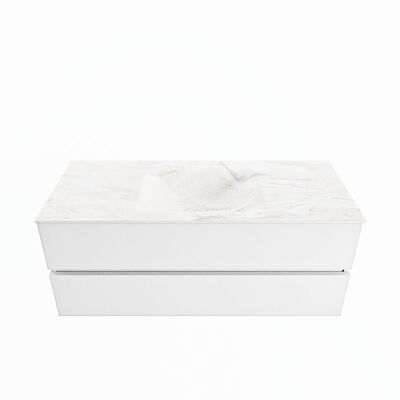 MONDIAZ VICA-DLUX 120cm badmeubel onderkast Talc 2 lades. Inbouw wastafel CLOUD midden 1 kraangat, kleur Ostra.