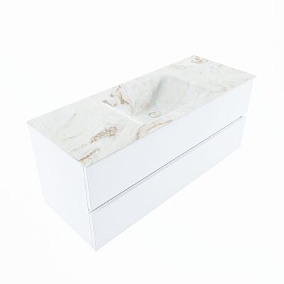MONDIAZ VICA-DLUX 120cm badmeubel onderkast Talc 2 lades. Inbouw wastafel CLOUD midden zonder kraangat, kleur Frappe, en spiegel model SPOT