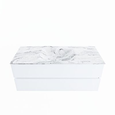 MONDIAZ VICA-DLUX 120cm badmeubel onderkast Talc 2 lades. Inbouw wastafel CLOUD midden zonder kraangat, kleur Glace.