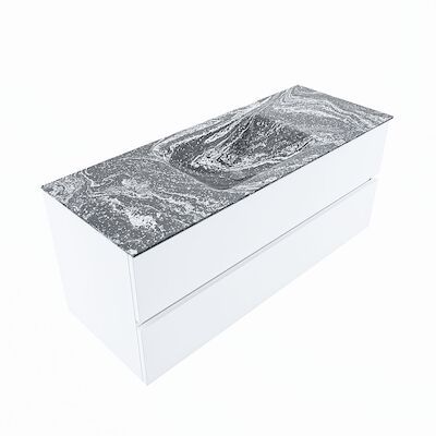 MONDIAZ VICA-DLUX 120cm badmeubel onderkast Talc 2 lades. Inbouw wastafel CLOUD midden zonder kraangat, kleur Lava, en spiegel model SPOT