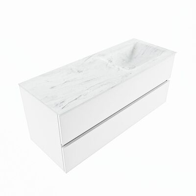 MONDIAZ VICA-DLUX 120cm badmeubel onderkast Talc 2 lades. Inbouw wastafel CLOUD rechts 1 kraangat, kleur Opalo, en spiegel model SPOT