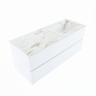 MONDIAZ VICA-DLUX 120cm badmeubel onderkast Talc 2 lades. Inbouw wastafel CLOUD rechts zonder kraangat, kleur Frappe, en spiegel model SPOT