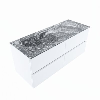 MONDIAZ VICA-DLUX 120cm badmeubel onderkast Talc 4 lades. Inbouw wastafel CLOUD links 1 kraangat, kleur Lava, en spiegel model SPOT