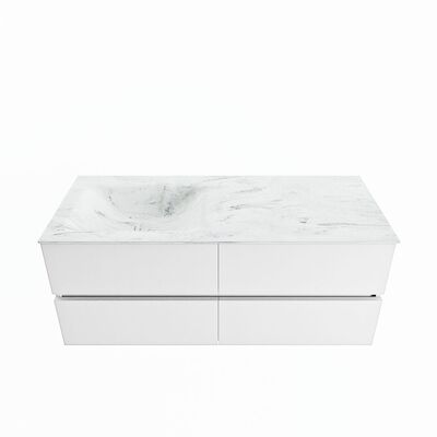 MONDIAZ VICA-DLUX 120cm badmeubel onderkast Talc 4 lades. Inbouw wastafel CLOUD links zonder kraangat, kleur Opalo.