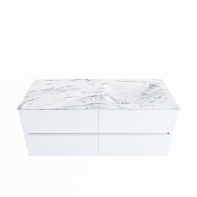MONDIAZ VICA-DLUX 120cm badmeubel onderkast Talc 4 lades. Inbouw wastafel CLOUD rechts 1 kraangat, kleur Glace.