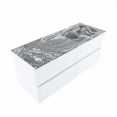 MONDIAZ VICA-DLUX 120cm badmeubel onderkast Talc 4 lades. Inbouw wastafel CLOUD rechts 1 kraangat, kleur Lava, en spiegel model SPOT