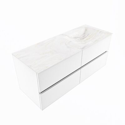 MONDIAZ VICA-DLUX 120cm badmeubel onderkast Talc 4 lades. Inbouw wastafel CLOUD rechts 1 kraangat, kleur Ostra, en spiegel model SPOT