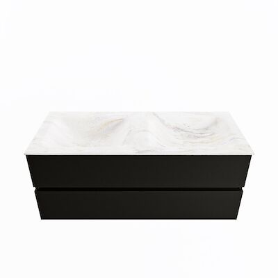MONDIAZ VICA-DLUX 120cm badmeubel onderkast Urban 2 lades. Inbouw wastafel CLOUD dubbel 2 kraangaten, kleur Ostra.