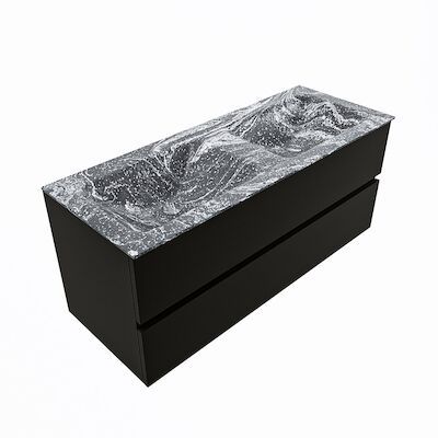 MONDIAZ VICA-DLUX 120cm badmeubel onderkast Urban 2 lades. Inbouw wastafel CLOUD dubbel zonder kraangat, kleur Lava, en spiegel model SPOT