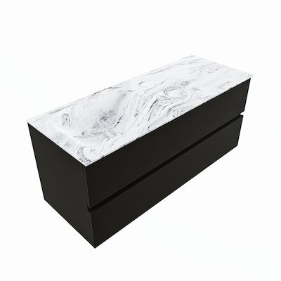 MONDIAZ VICA-DLUX 120cm badmeubel onderkast Urban 2 lades. Inbouw wastafel CLOUD links 1 kraangat, kleur Glace, en spiegel model SPOT