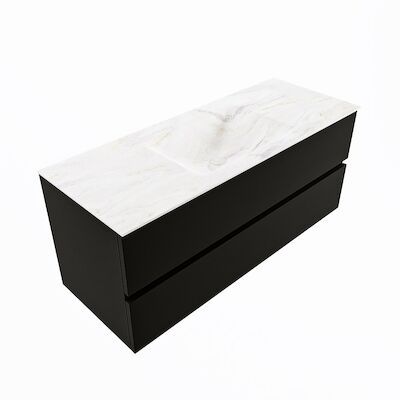 MONDIAZ VICA-DLUX 120cm badmeubel onderkast Urban 2 lades. Inbouw wastafel CLOUD midden 1 kraangat, kleur Ostra, en spiegel model SPOT