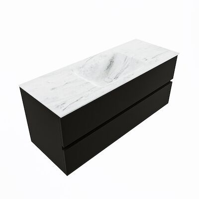 MONDIAZ VICA-DLUX 120cm badmeubel onderkast Urban 2 lades. Inbouw wastafel CLOUD midden zonder kraangat, kleur Opalo, en spiegel model SPOT