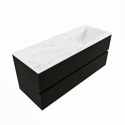 MONDIAZ VICA-DLUX 120cm badmeubel onderkast Urban 2 lades. Inbouw wastafel CLOUD rechts 1 kraangat, kleur Opalo, en spiegel model SPOT