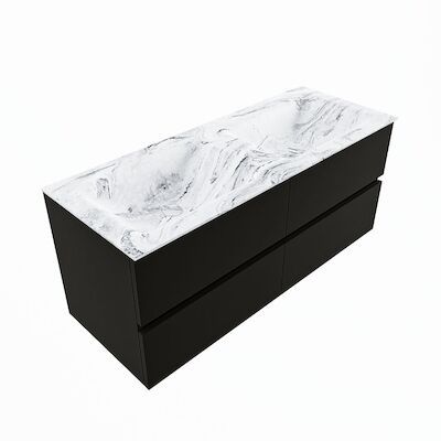 MONDIAZ VICA-DLUX 120cm badmeubel onderkast Urban 4 lades. Inbouw wastafel CLOUD dubbel 2 kraangaten, kleur Glace, en spiegel model SPOT