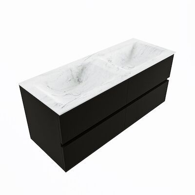 MONDIAZ VICA-DLUX 120cm badmeubel onderkast Urban 4 lades. Inbouw wastafel CLOUD dubbel zonder kraangat, kleur Opalo, en spiegel model SPOT