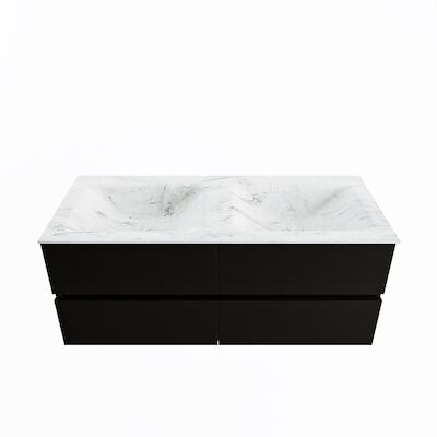 MONDIAZ VICA-DLUX 120cm badmeubel onderkast Urban 4 lades. Inbouw wastafel CLOUD dubbel zonder kraangat, kleur Opalo.