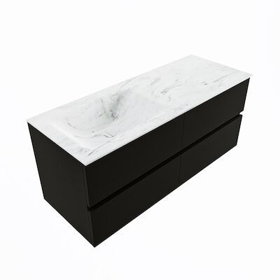 MONDIAZ VICA-DLUX 120cm badmeubel onderkast Urban 4 lades. Inbouw wastafel CLOUD links 1 kraangat, kleur Opalo, en spiegel model SPOT