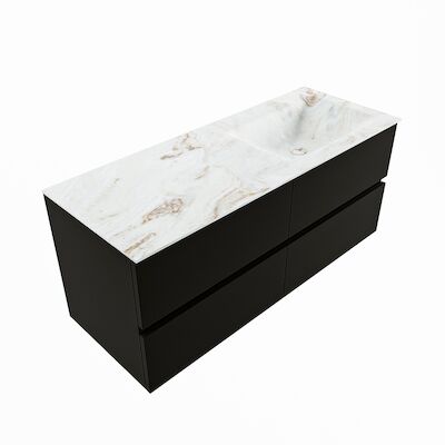 MONDIAZ VICA-DLUX 120cm badmeubel onderkast Urban 4 lades. Inbouw wastafel CLOUD rechts 1 kraangat, kleur Frappe, en spiegel model SPOT
