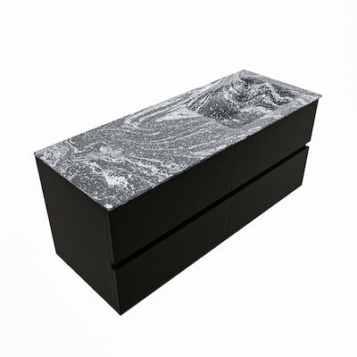 MONDIAZ VICA-DLUX 120cm badmeubel onderkast Urban 4 lades. Inbouw wastafel CLOUD rechts 1 kraangat, kleur Lava, en spiegel model SPOT