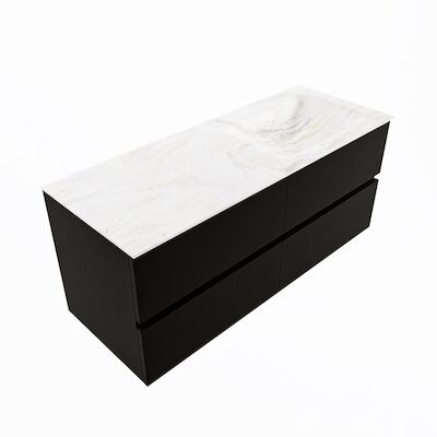 MONDIAZ VICA-DLUX 120cm badmeubel onderkast Urban 4 lades. Inbouw wastafel CLOUD rechts 1 kraangat, kleur Ostra, en spiegel model SPOT