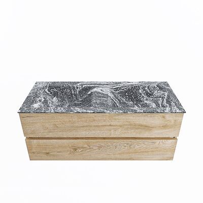 MONDIAZ VICA-DLUX 120cm badmeubel onderkast Washed Oak 2 lades. Inbouw wastafel CLOUD dubbel 2 kraangaten, kleur Lava.