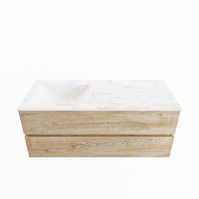 MONDIAZ VICA-DLUX 120cm badmeubel onderkast Washed Oak 2 lades. Inbouw wastafel CLOUD links zonder kraangat, kleur Ostra.