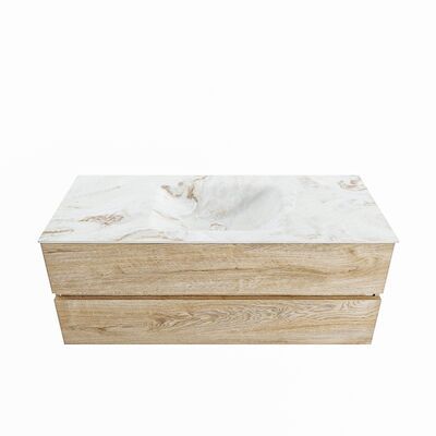 MONDIAZ VICA-DLUX 120cm badmeubel onderkast Washed Oak 2 lades. Inbouw wastafel CLOUD midden 1 kraangat, kleur Frappe.