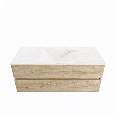 MONDIAZ VICA-DLUX 120cm badmeubel onderkast Washed Oak 2 lades. Inbouw wastafel CLOUD midden 1 kraangat, kleur Ostra.