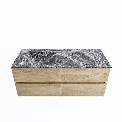 MONDIAZ VICA-DLUX 120cm badmeubel onderkast Washed Oak 4 lades. Inbouw wastafel CLOUD links 1 kraangat, kleur Lava.