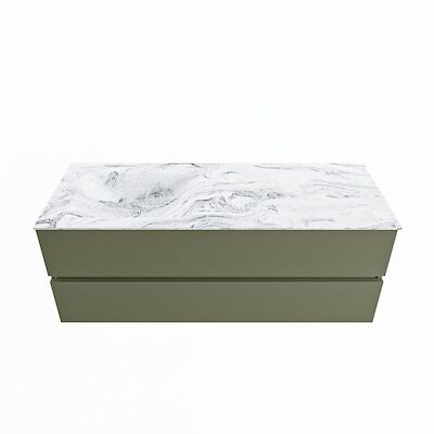 MONDIAZ VICA-DLUX 130cm badmeubel onderkast Army 2 lades. Inbouw wastafel CLOUD links 1 kraangat, kleur Glace.