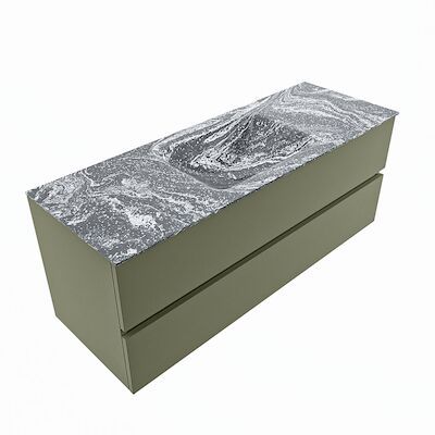 MONDIAZ VICA-DLUX 130cm badmeubel onderkast Army 2 lades. Inbouw wastafel CLOUD midden 1 kraangat, kleur Lava, en spiegel model SPOT