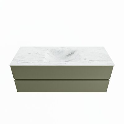 MONDIAZ VICA-DLUX 130cm badmeubel onderkast Army 2 lades. Inbouw wastafel CLOUD midden 1 kraangat, kleur Opalo.