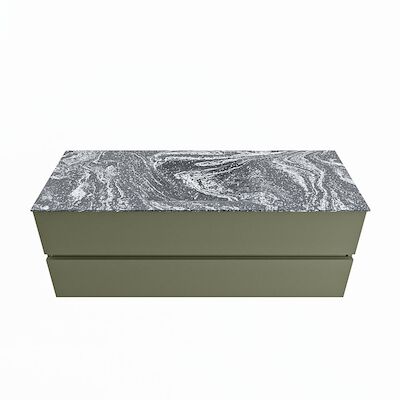 MONDIAZ VICA-DLUX 130cm badmeubel onderkast Army 2 lades. Inbouw wastafel CLOUD midden zonder kraangat, kleur Lava.