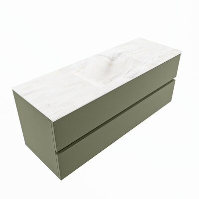 MONDIAZ VICA-DLUX 130cm badmeubel onderkast Army 2 lades. Inbouw wastafel CLOUD midden zonder kraangat, kleur Ostra, en spiegel model SPOT