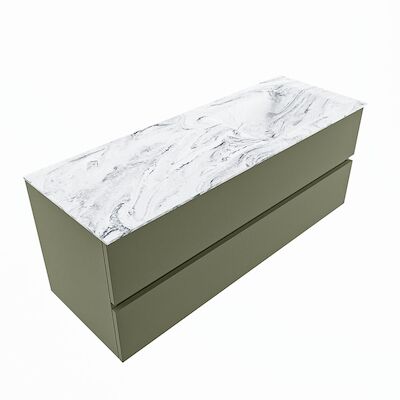 MONDIAZ VICA-DLUX 130cm badmeubel onderkast Army 2 lades. Inbouw wastafel CLOUD rechts 1 kraangat, kleur Glace, en spiegel model SPOT