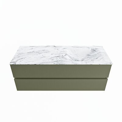 MONDIAZ VICA-DLUX 130cm badmeubel onderkast Army 2 lades. Inbouw wastafel CLOUD rechts 1 kraangat, kleur Glace.