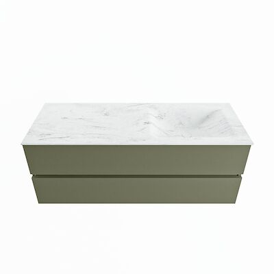 MONDIAZ VICA-DLUX 130cm badmeubel onderkast Army 2 lades. Inbouw wastafel CLOUD rechts 1 kraangat, kleur Opalo.